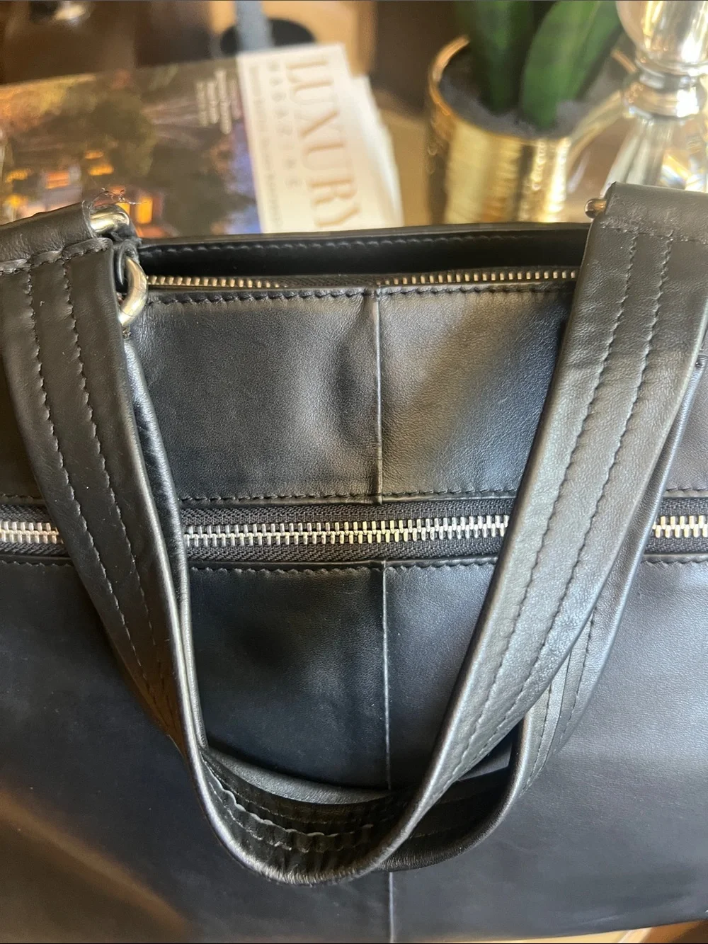 Hermes Black Leather computer bag  with Front Zip